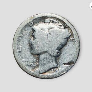 1918 Mercury Dime 90% Silver WORN Coin uncertified with strike error on Rim